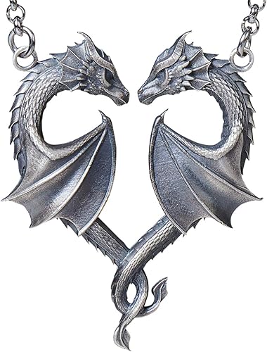Baldur Jewelry - Collar de corazón de dragón doble para parejas - Collar de dragón de amor sin fin - Alas de dragón celta encanto para amantes de la