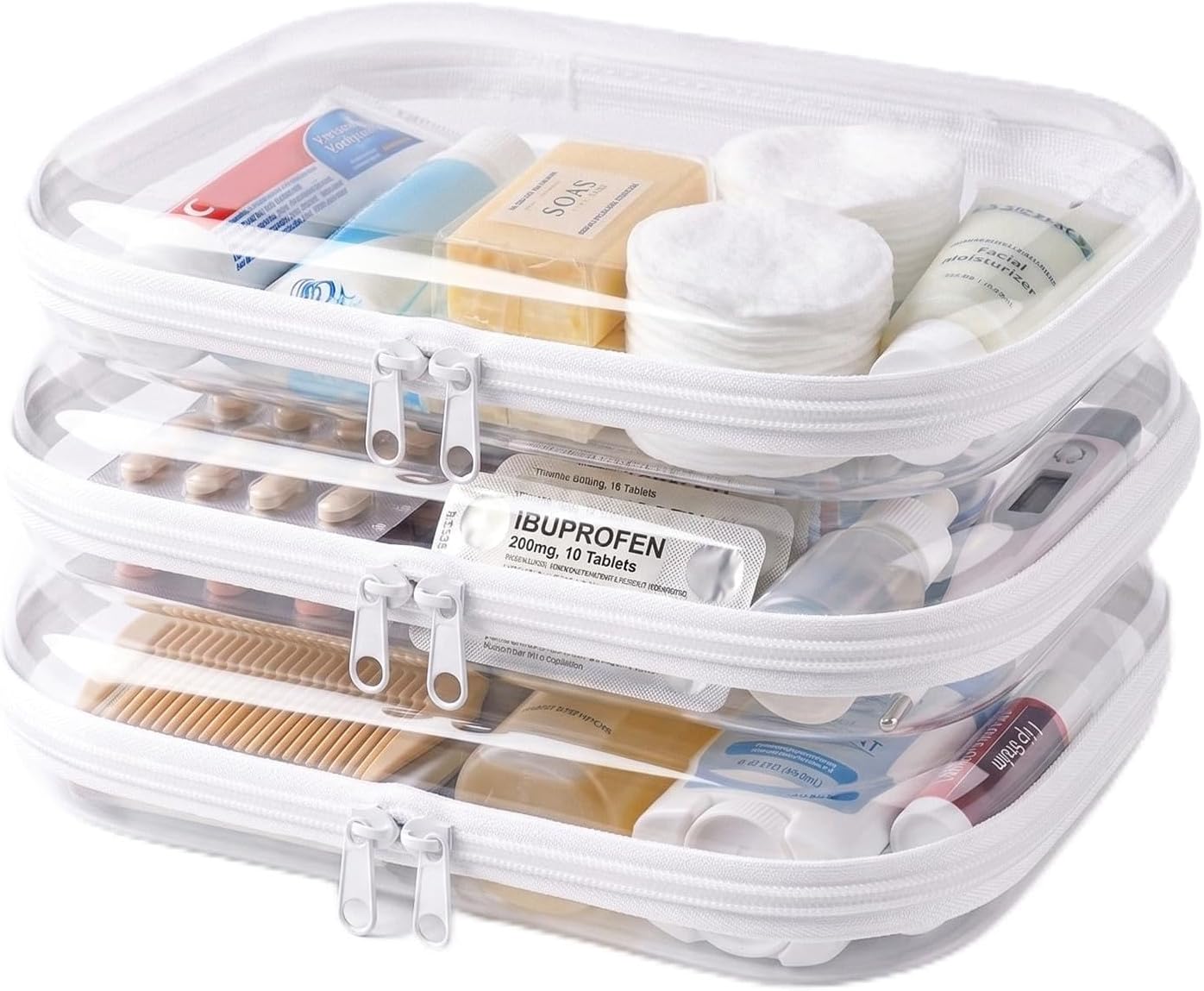 3PCS Clear Hard Shell Zipper Case, Transparent Hard Plastic Zipper Pouches for Travel Organization, Waterproof Toiletry Makeup Bags Cosmetic Pouches, Pencil Organizer Box Toys Storage (L: 11.8*9.8*2)