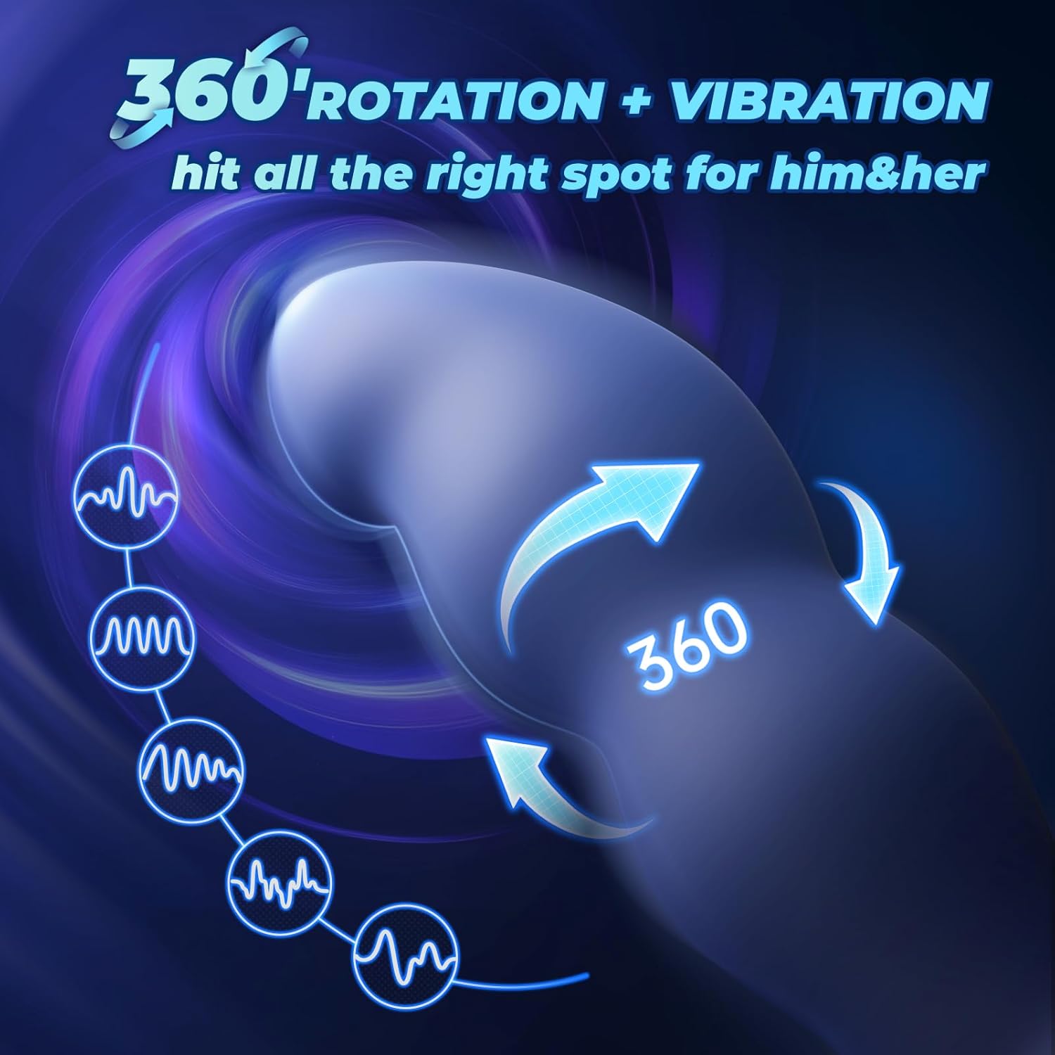 5.3" Butt Plug with 360° Rotating Head Anal Plug, Male Prostate Massager Finger Stimulate Remote Control Vibrator with 7 Vibrations Soft Silicone Dildo Adult Sex Toys Couples Adventure Game