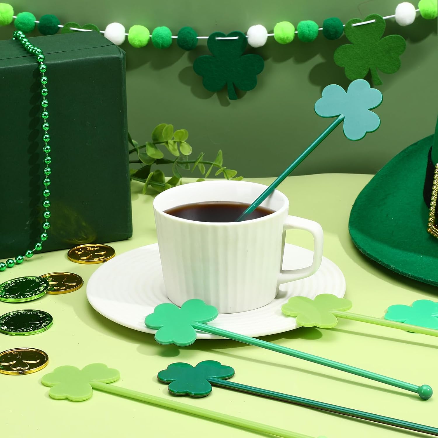 36 Pcs St Patricks Day Stirrers Reusable Shamrock Drink Garnish image 3