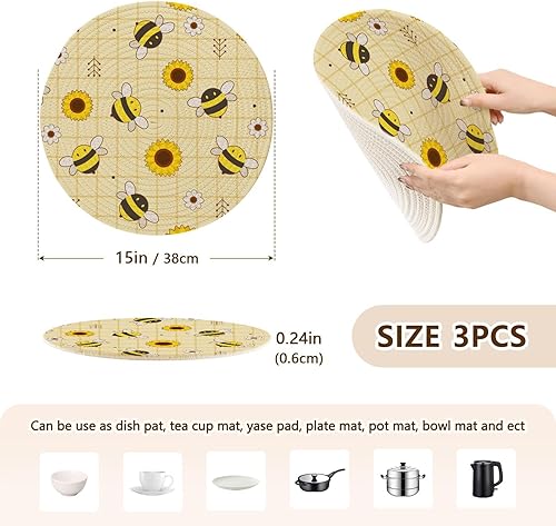Miniatura 2 de 3 Pcs Trivet Pot Holder Cute Bee Sunflower for Hot Pots and Pans 15in Cotton Thread Weave Hot Bowl Holder for Microwave Stove Halloween Decor