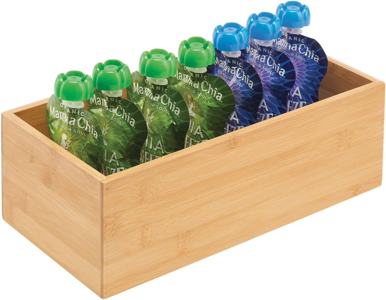 mDesign Bamboo Wood Organizer Storage Bin Box for Kitchen, Pantry, and Drawer Organization; Holder for Snacks, Juice Boxes, Utensils, Tea, Coffee - Echo Collection - 2 Pack - Natural