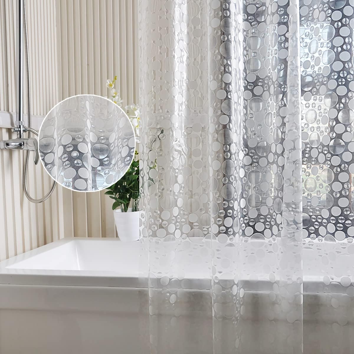 zokyer Clawfoot Tub Shower Curtain Wrap Around Round 180x70 Inch Clear Bathtub Extra Wide Surround Clear All Polka Dot Translucent Transparent Bathroom Panel PEVA Vinyl Hooks 31 Pack
