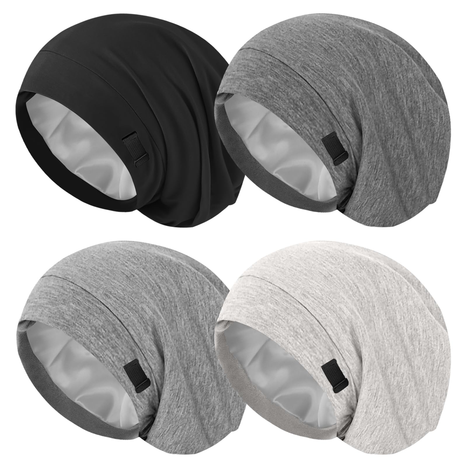 ZHENSILK 4Pcs Silk Satin Bonnets for Women Men, Adjustable Hair Wrap Slouchy Beanie Hat for Curly Hair