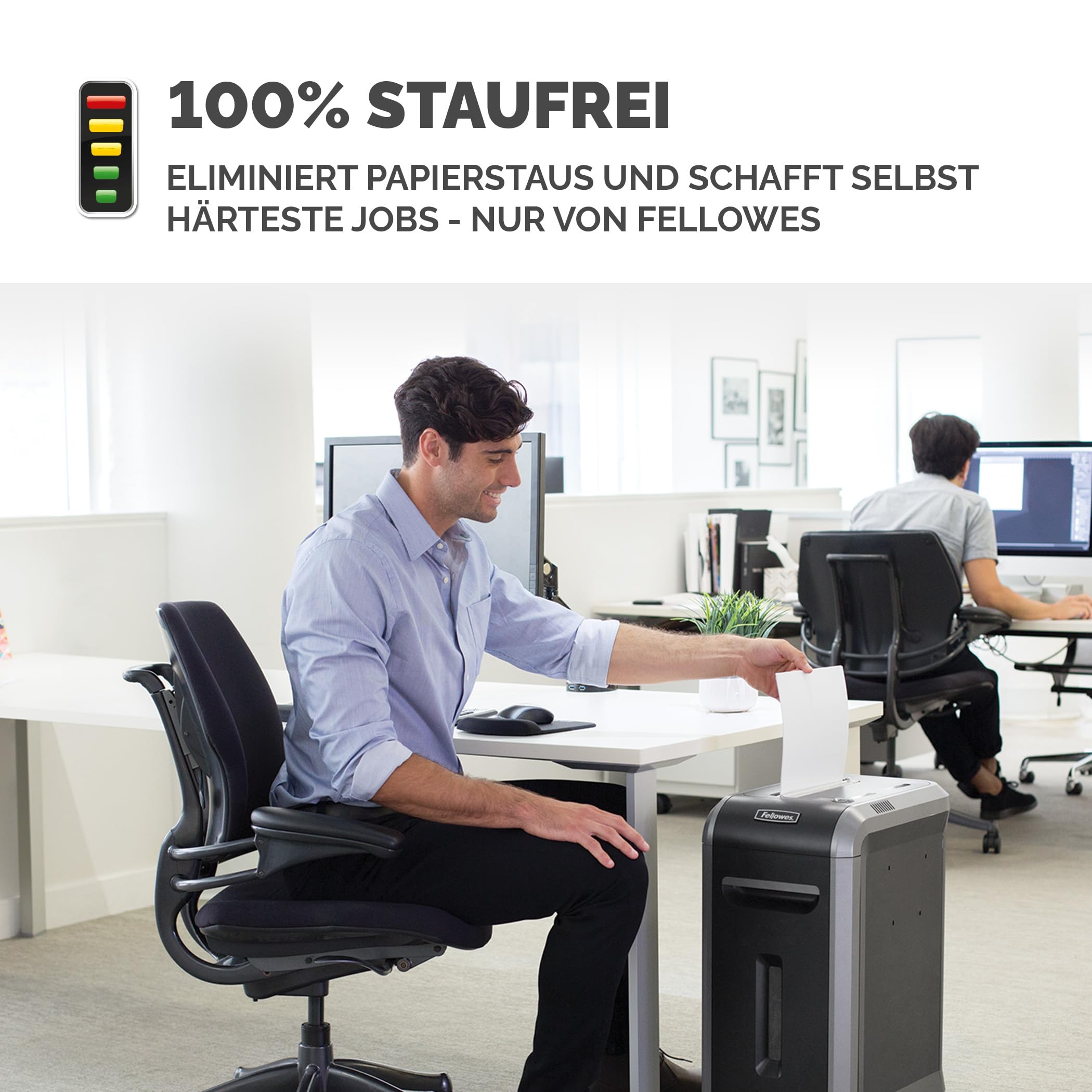 Fellowes 18 Blatt Aktenvernichter, Partikelschnitt (P4) Papierschredder für Büro, Powershred 99Ci, Schredder mit 100% staufrei Technologie, Safesense, Energiesparsystem, 34L Papierkorb, CD Schredder