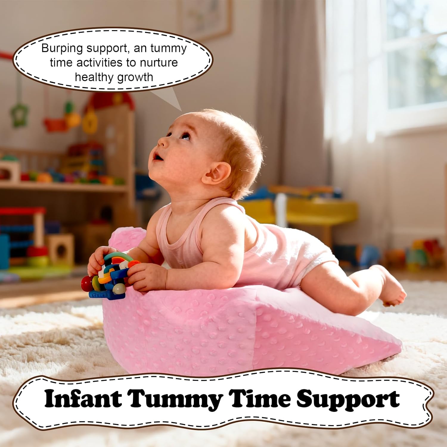 Tummy Time Prop for Infants | Baby Gas and Colic Relief with Memory Foam Support | for Neck, Shoulder & Body Development | Machine Washable Cover - Pink