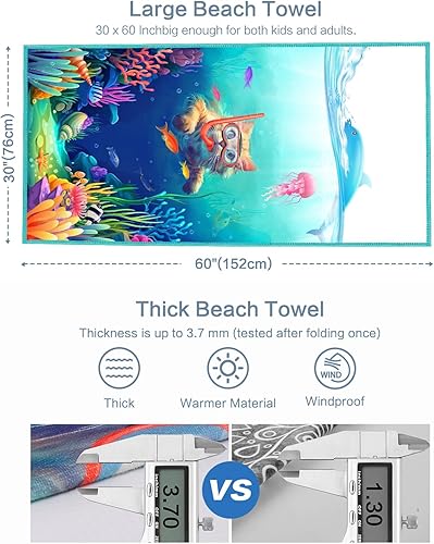 Miniatura 5 de Vimorco Toalla de playa azul, toalla de piscina de gran tamaño de 30 x 60 pulgadas, toalla de baño de microfibra absorbente súper suave para