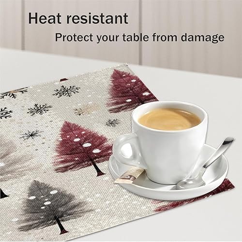 Miniatura 5 de Juego de 4 manteles individuales de decoración moderna para árbol de Navidad, lavables, impermeables, para decoración de mesa de comedor, 18 x 12