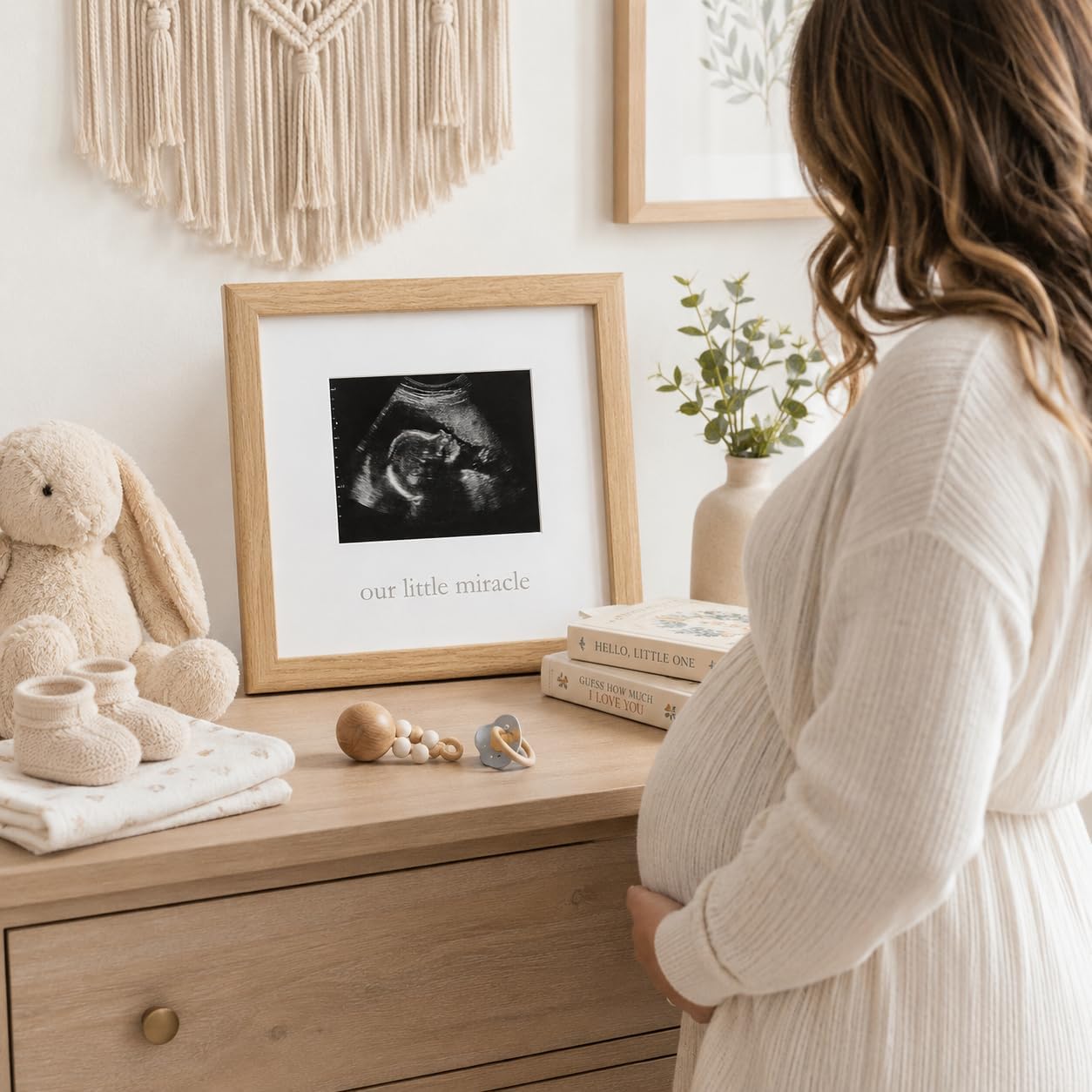 Kate & Milo Our Little Miracle Sonogram Picture Frame, Natural | 5x4" Insert, Wooden Ultrasound Baby Keepsake, Gender-Neutral Nursery Decor, Expecting Parent Gift, Pregnancy Announcement