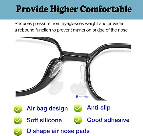 Miniatura 4 de Almohadillas de nariz para gafas, 0.138 pulgadas de grosor, adhesivas, antideslizantes, con bolsa de aire para lentes de sol, lentes de lectura (10