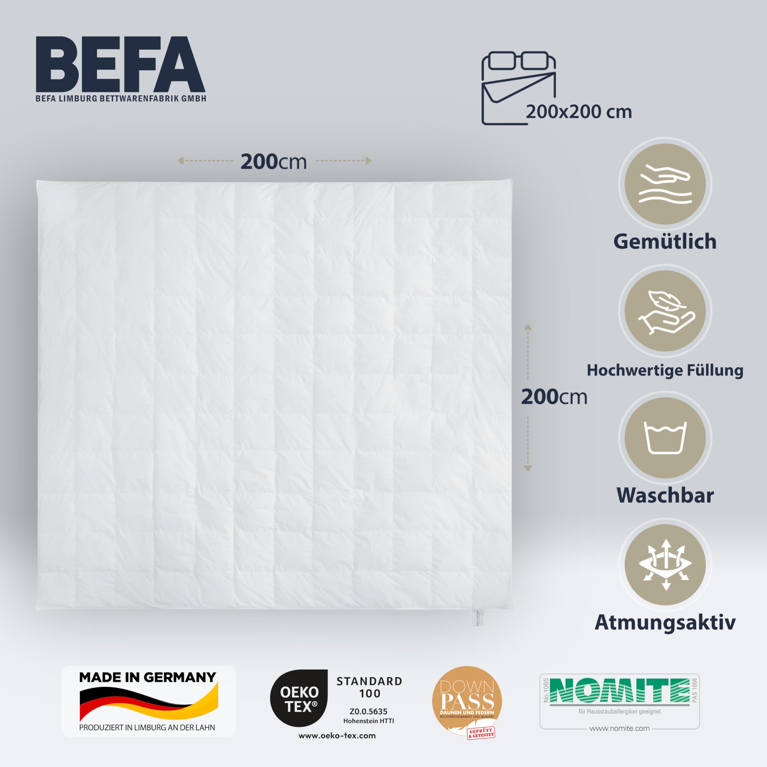 BEFA NATUR Edredón De Plumón Fabricado En Alemania, 135 X 200 Cm, 90% Plumón De Ganso Y 10% Plumas, Manta De Verano, Apta Para Alérgicos, Certificado Öko -Tex 100 Clase 1, 2 Unidades