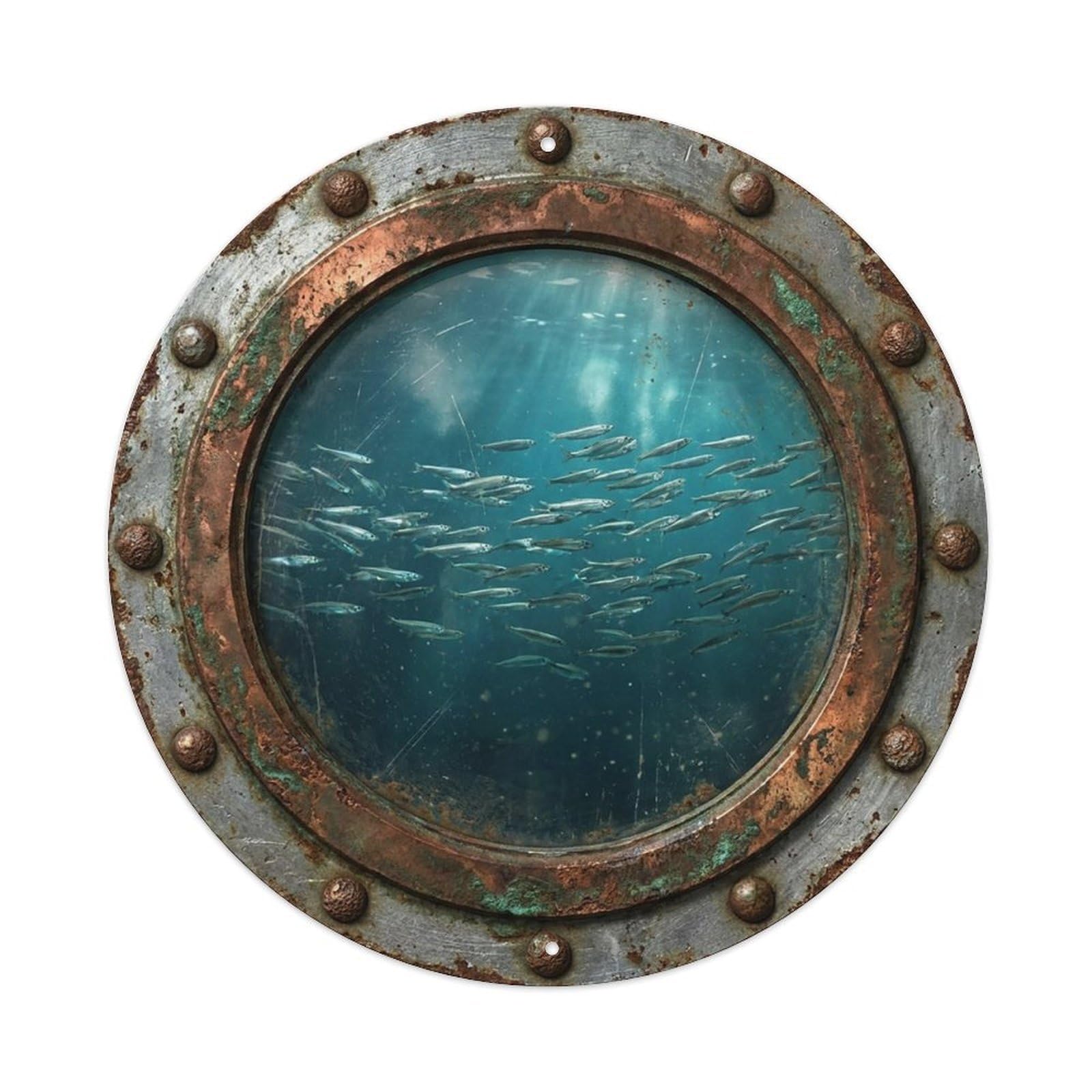 Gead 8X8inch Style Vintage Porthole Smelt Fish Nautical Window View Metal Tin Sign