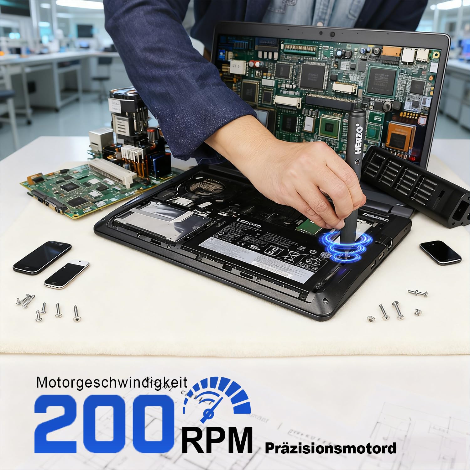 HERZO Mini Elektro Schraubendreher Set, 20 in 1 Präzisions- Elektroschrauber mit Magnetischen Bits, 2 Drehmomentstufen, 5/32 Zoll Sechskant, für Handy, Laptop, Brillen, Uhrenreparatur