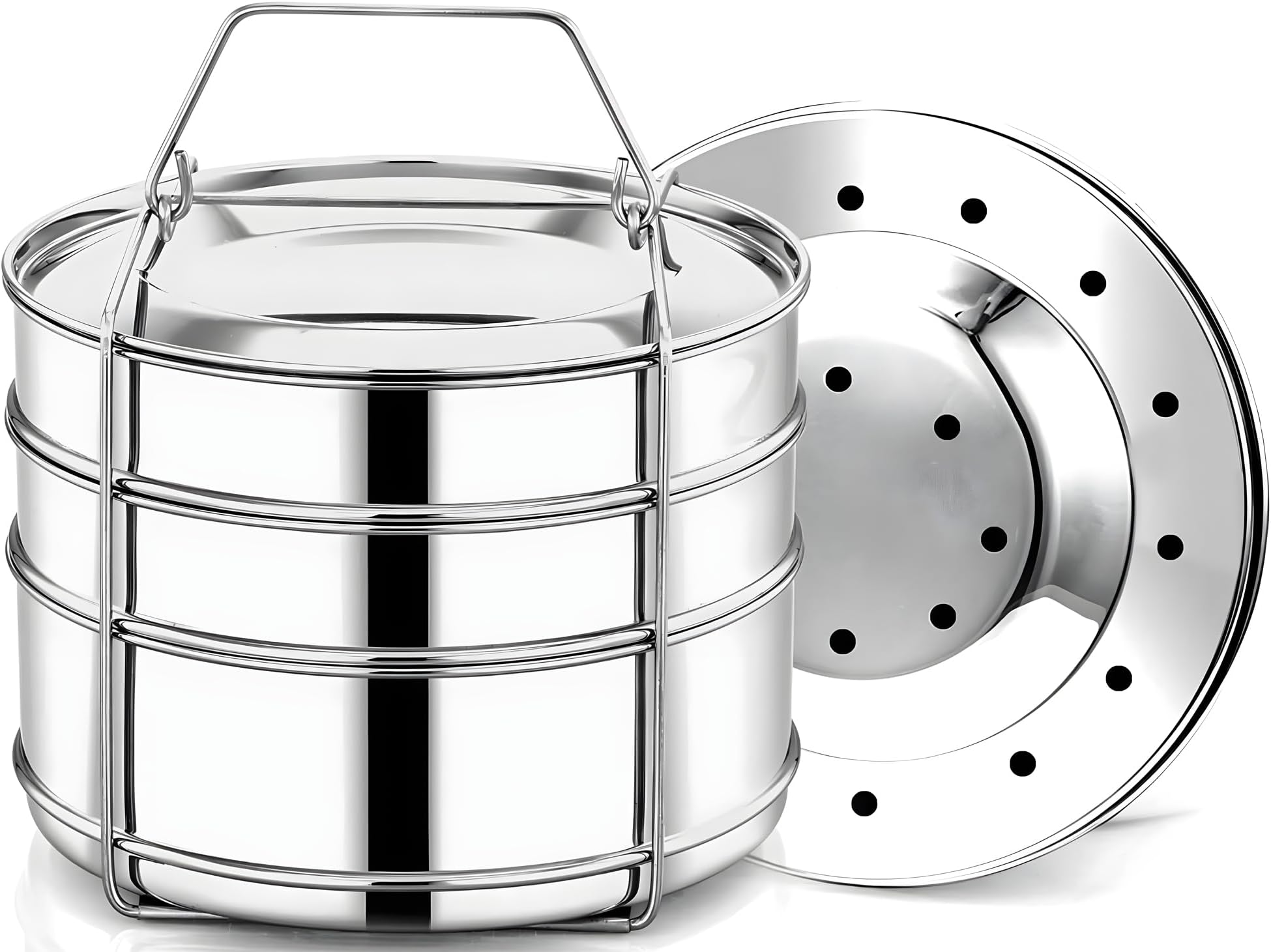 Stainless Steel 3 Tier Stackable Insert Pans, Compatible with 8 Qt Instant Pot, Pot-in-Pot, Baking Pans for Flan, Layer Cake