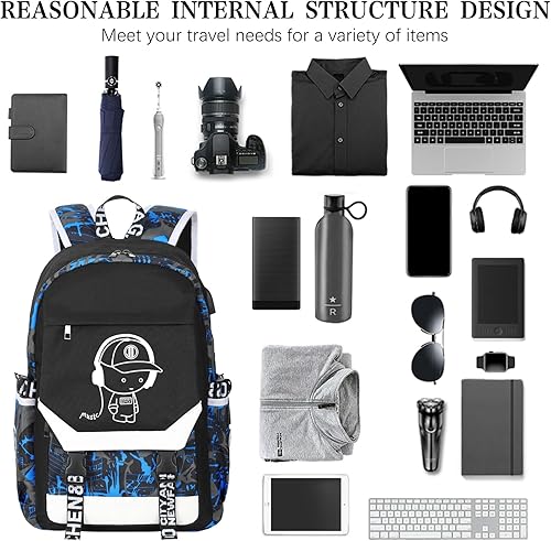 Miniatura 5 de Mochila luminosa para niños, mochila para laptop de 15.6 pulgadas con EE. UU, Azul, Mochila luminosa