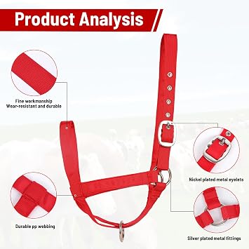 Calf Halter with Leading Rope Adjustable Calf Halter with Leading Rope for Miniature Horse Donkey Goat Foal Nylon Cattle Training Supplies Black S