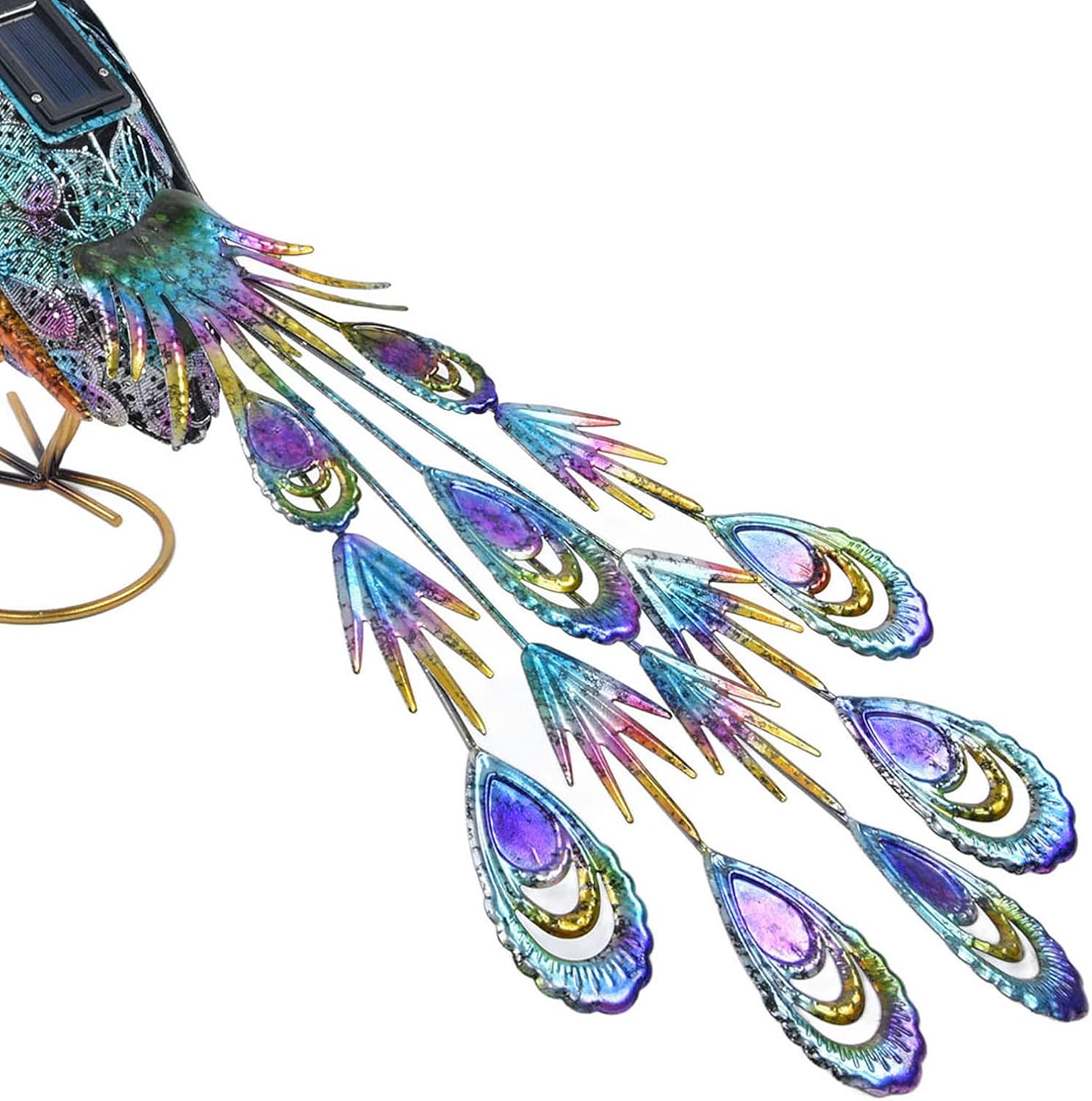 Metal Peacock Decor Garden Statue with Solar Lights, Outdoor Solar Peacock Garden Statue, Standing Peacock Sculptures for Yard Art Backyard Lawn Patio Ornament (#1)