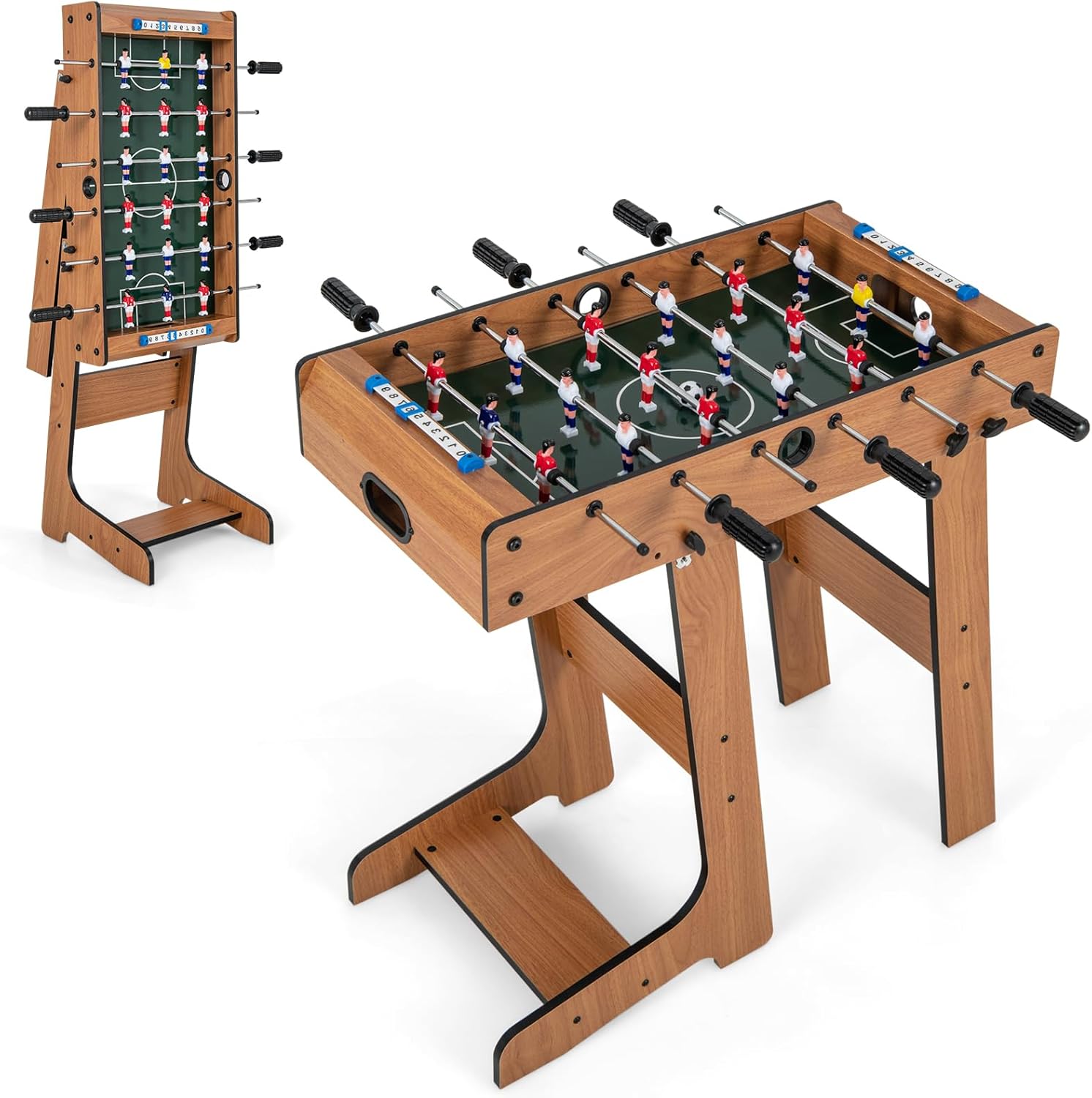 GLACER Foldable Foosball Table, 27’’ Wooden Table Soccer Game w/ 2 Footballs & Score Keepers, Football Game Set for Adults & Kids, Game Room, Home, Office,Arcades, Bars, Party, Group Building Activity