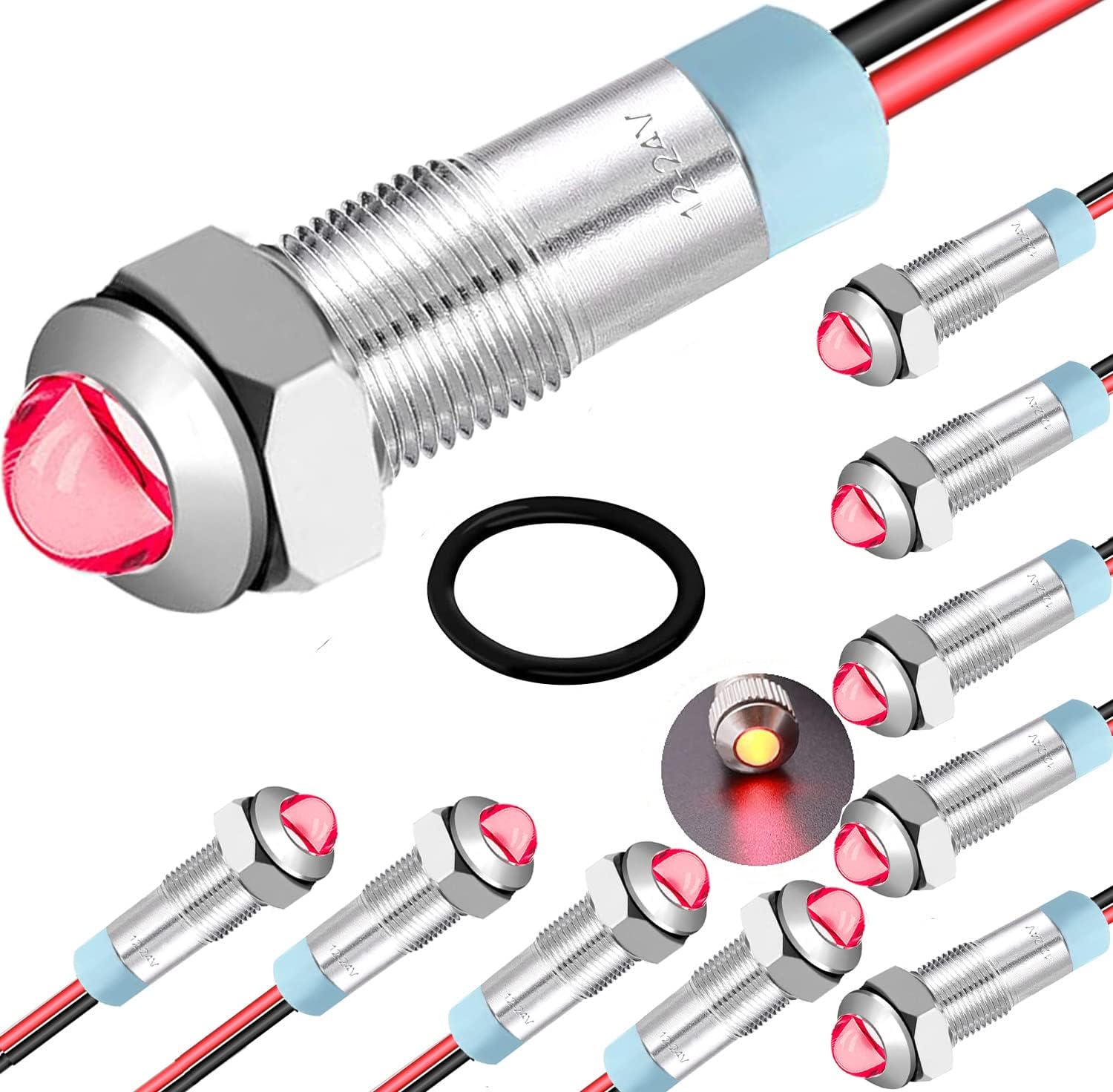 10 LED Indicator Luminosi Da Incasso 16mm - AC/DC 12-24V Per Pannelli (Rosso, Verde, Blu, Arancia, Bianco) - Foto 7