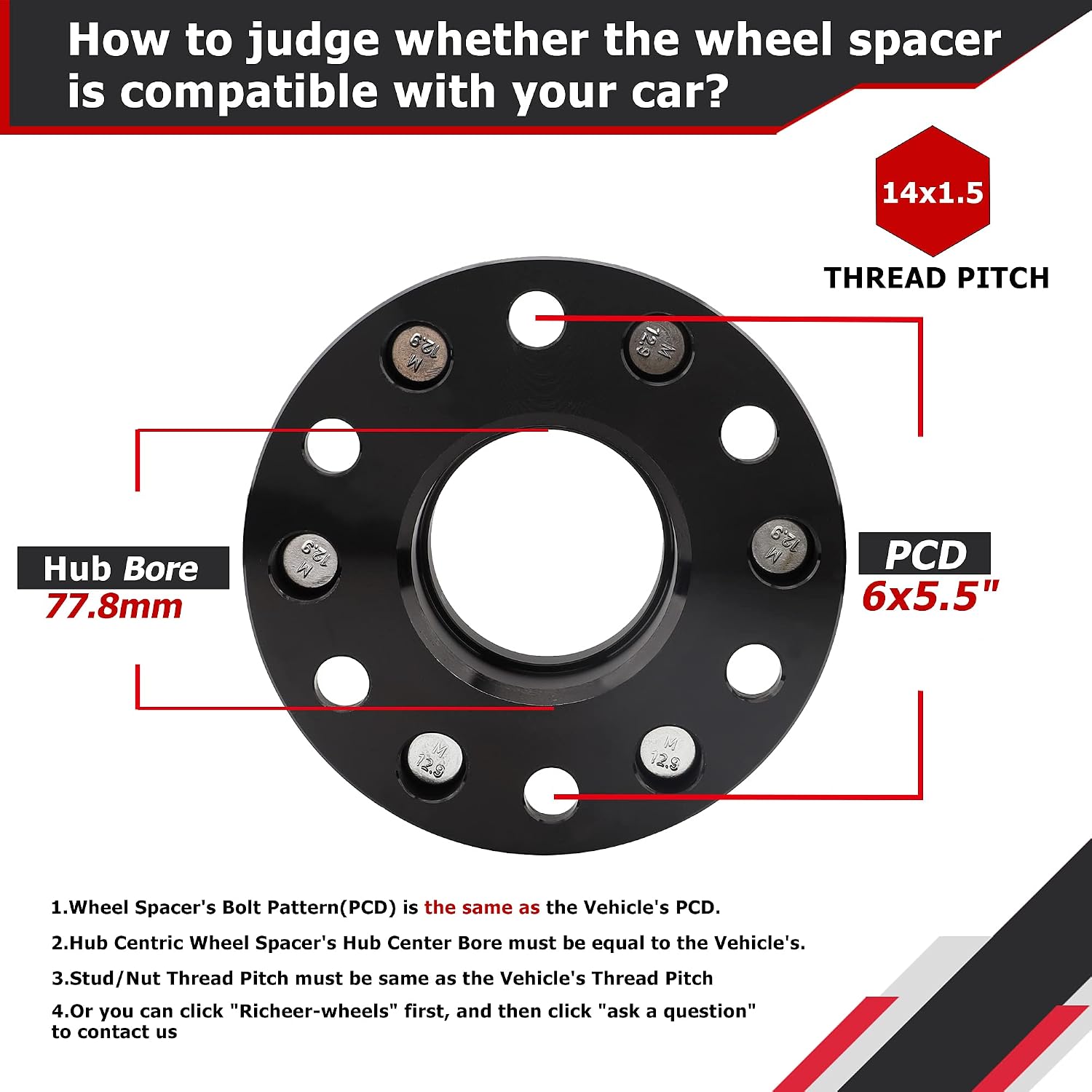 Richeer 6x5.5 Wheel Spacer for 2019-2022 Ram 1500, 4 PCS 1.5 inch 6x139.7mm Wheel Spacer with 14x1.5 Studs & 77.8mm Center Bore for 2019 2020 2021 2022 Ram 1500
