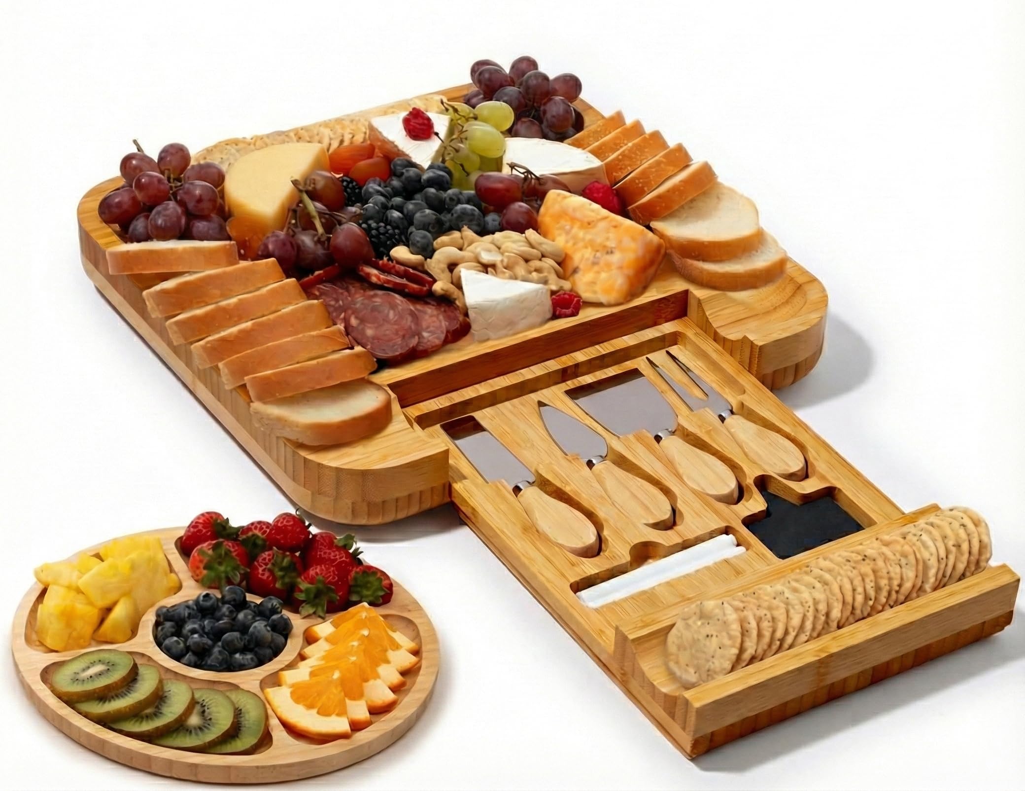 Charcuterie Board Gift Set, Bamboo Cheese Board with Cheese Knives, Includes Stainless Steel Serving Utensils, Cheese Platter and Serving Tray, Perfect for Wedding, Gift for Couples, etc
