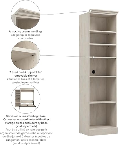 Miniatura 4 de Bestar Organizador de armario versátil, armario de lino de roble blanco de 25 pulgadas para dormitorio, vestíbulo, entrada o despensa de cocina