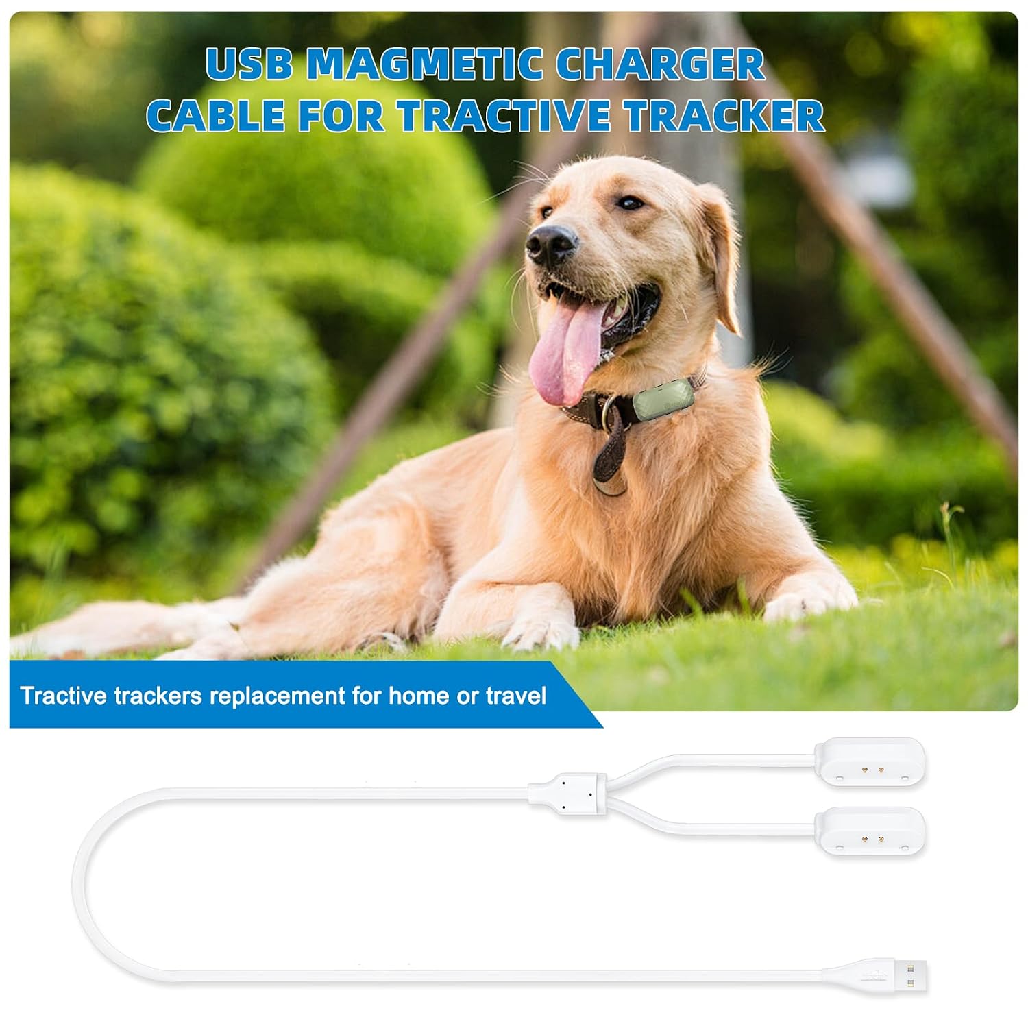 2-in-1 Magnetic Fast Charging Cable | Compatible with Tractive GPS Tracker for Dogs | Durable USB Charger Cord for Pet Smart GPS Devices (White)