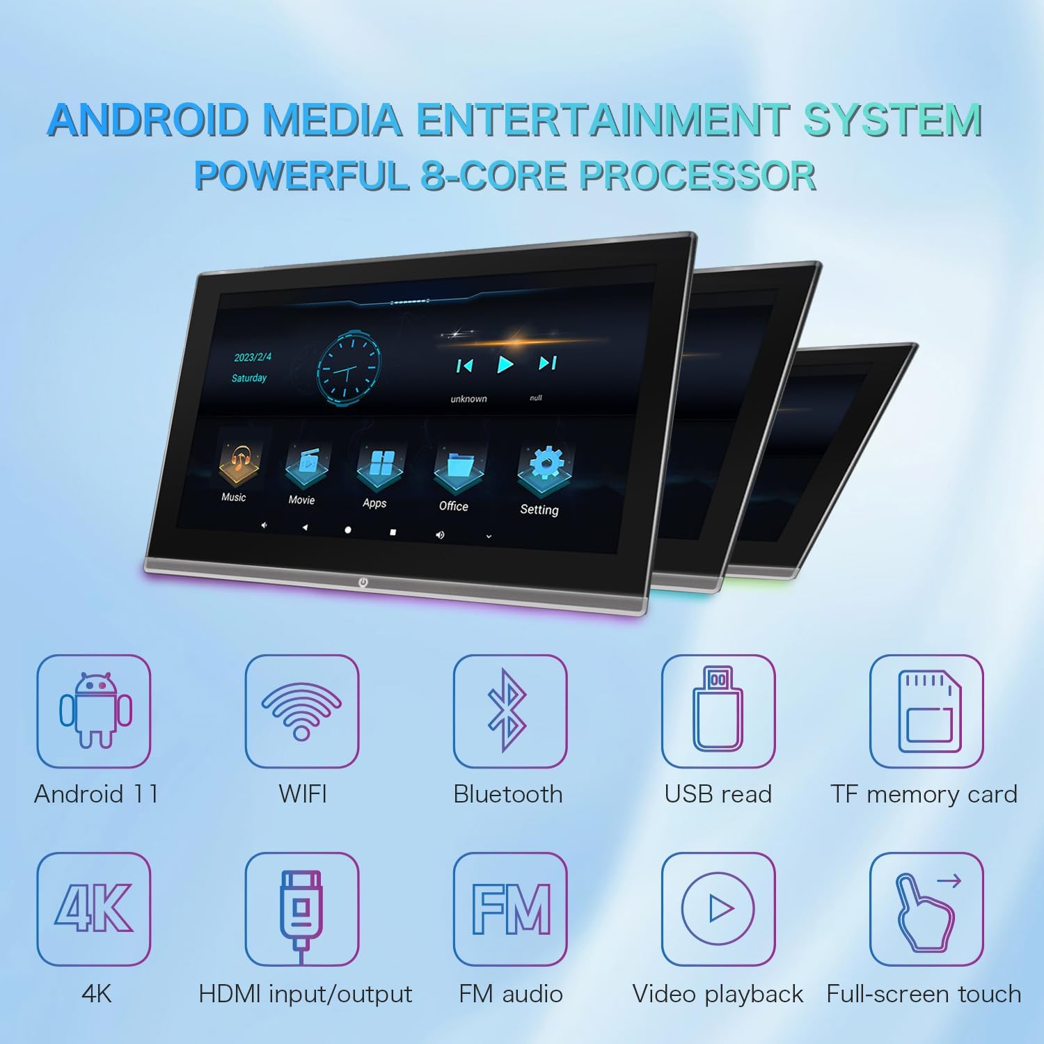 11.6-inch Android 12 4K Portable Car Headrest TV Screen with Phone mirroring,Touch Screen Support WiFi,Hotspot with USB/HDMI/AV Input/Bluetooth/FM and Headphone Jack 2GRam+32G (1pcs)