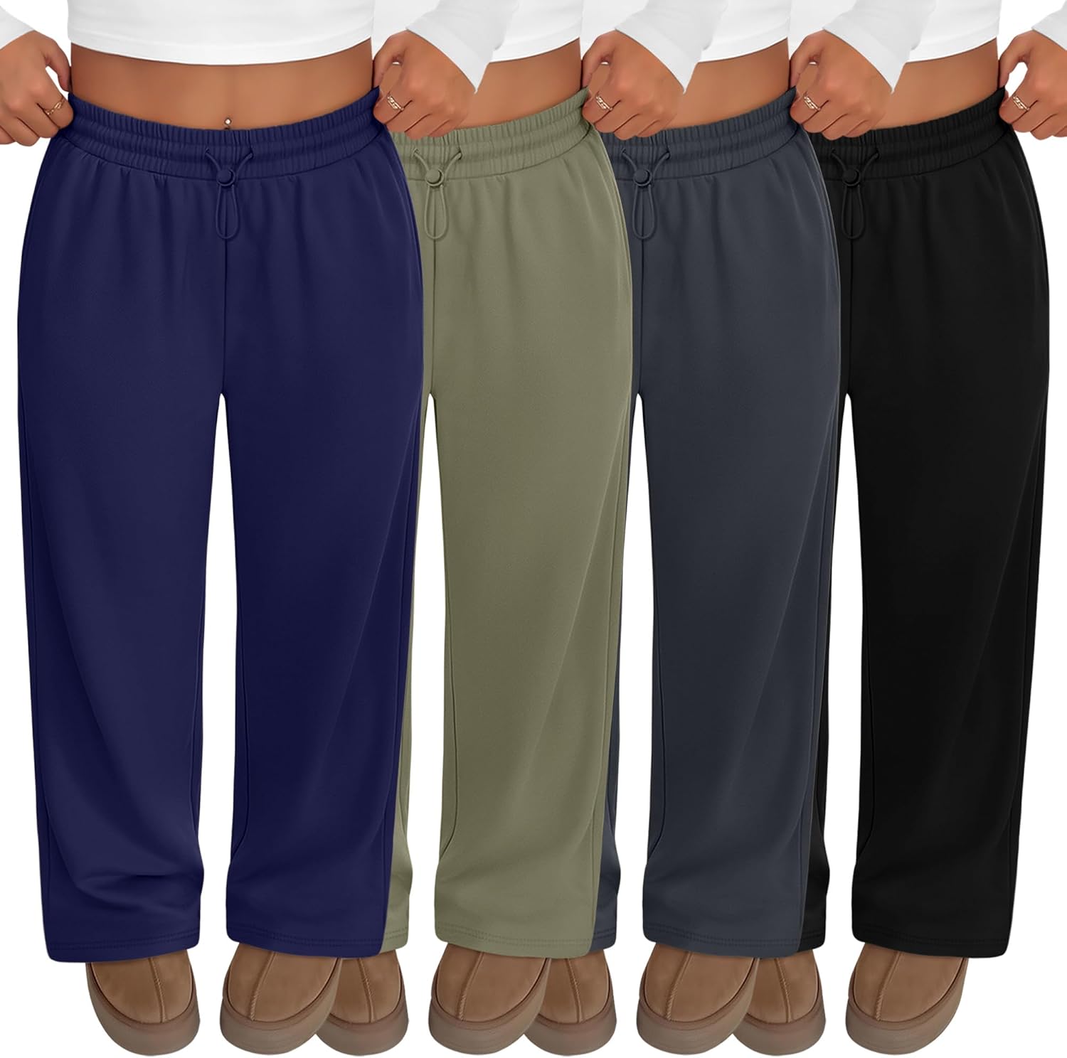 4 Pack Women Plus Size Sweatpants Wide Leg Baggy High Waist Yoga Pants Loose Lounge Palazzo Pants with Pocket