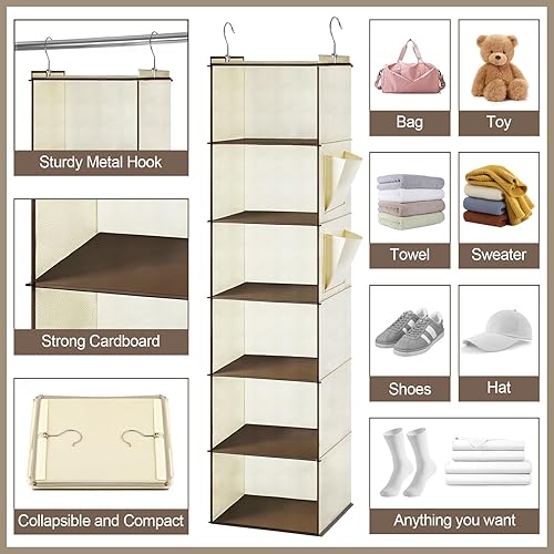 Miniatura 4 de Leinuosen Estante colgante de 6 niveles para armario, estantes colgantes para armario con 2 ganchos resistentes para almacenamiento, para