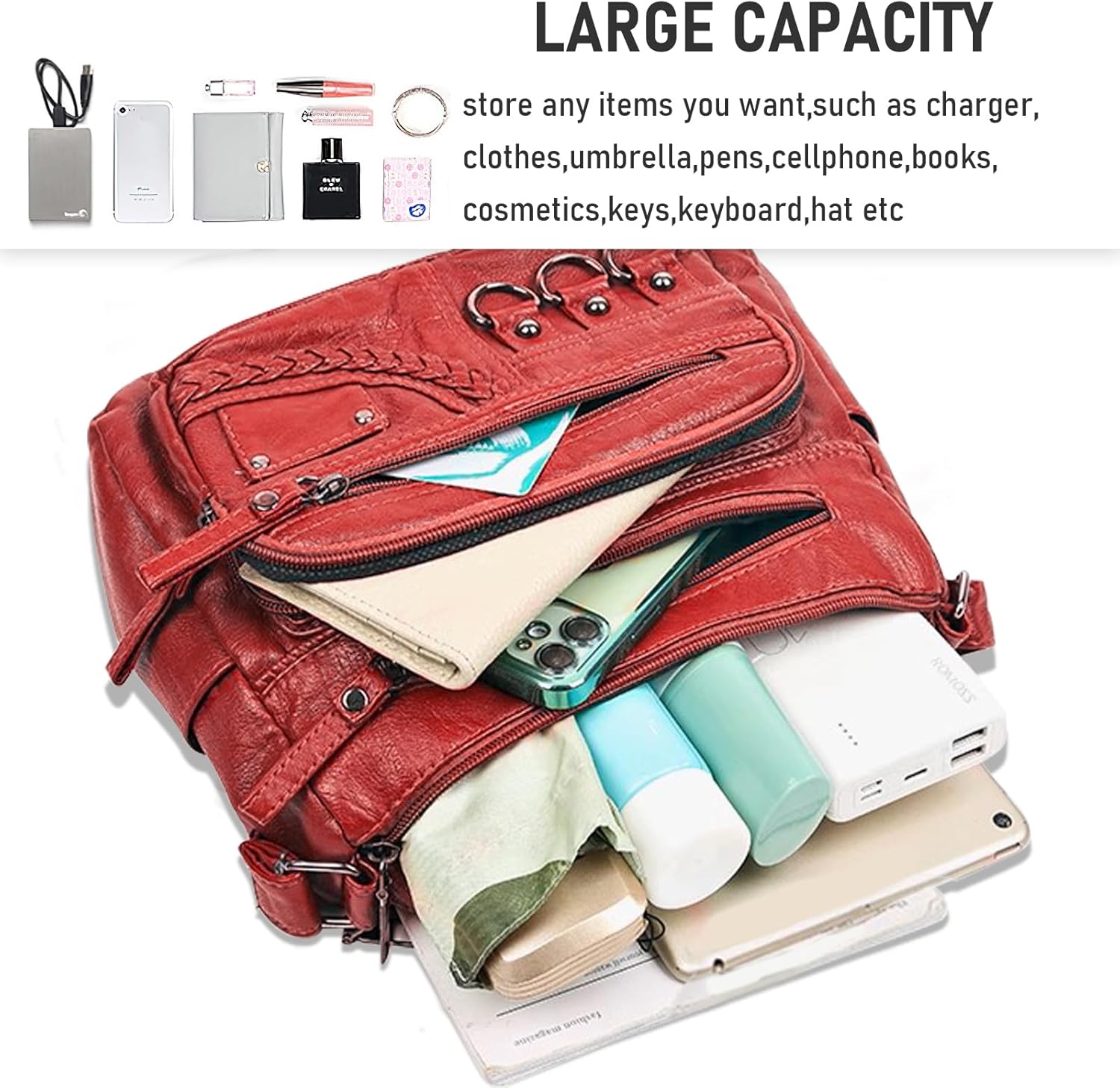 WITERY Crossboby Bag for Women - Soft PU Leather Multi-Pocket Shoulder Bag Handbag with Adjustable Strap - Image 6