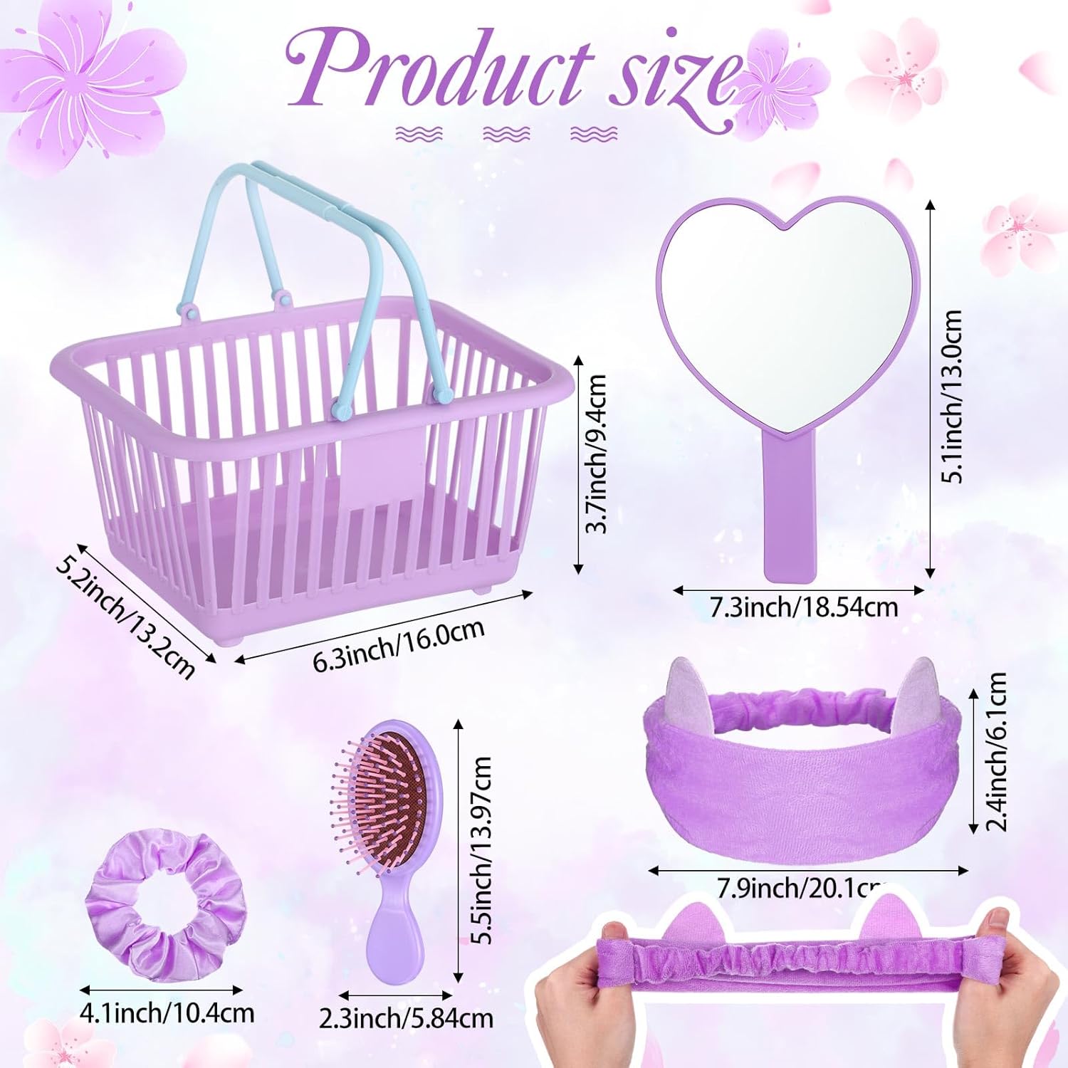 32 Pcs Spa Party Supplies Sleepover Party Favors with 8 Lovely Basket 8 Heart Shaped Mirror 8 Headbands 8 Satin Hair Scrunchies 8 Hair Brush for Spa Birthday Party Gift(Purple)