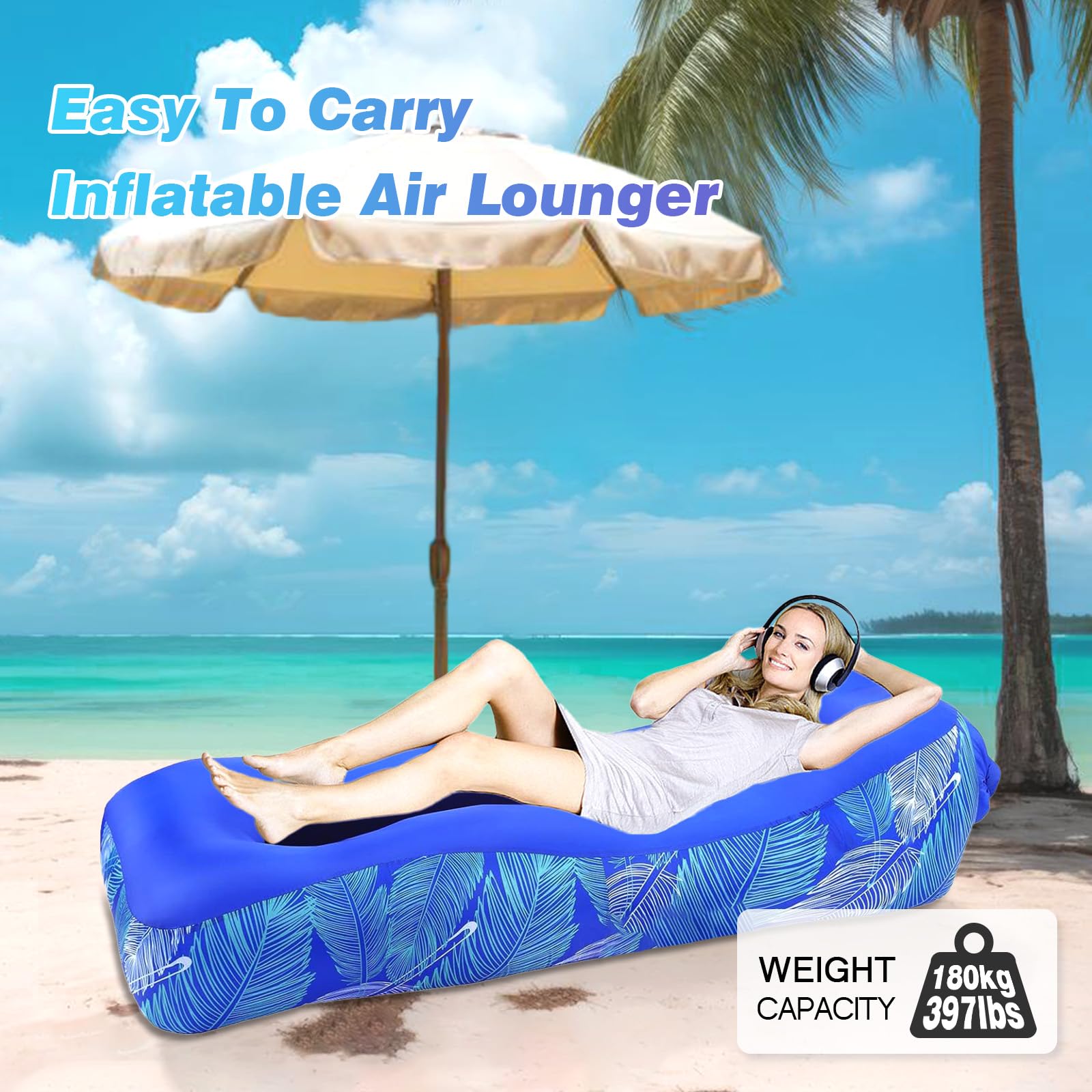 Divano Gonfiabile - Sdraio Air con Borsa Portatile Custodia Impermeabile Smartphone - 195 x 70 cm Divano Gonfiabile Materasso Lettino Campeggio Sedia da Esterno per Viaggi, Spiaggia, Mare, Piscina