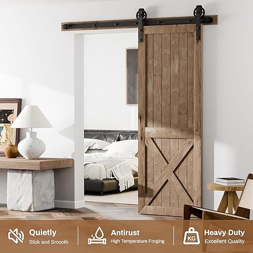 Miniatura 3 de AONAYIOA Kit de riel de herrajes para puerta corredera de granero de 6 pies para una sola puerta, kit de puerta de granero con modo de carril, riel