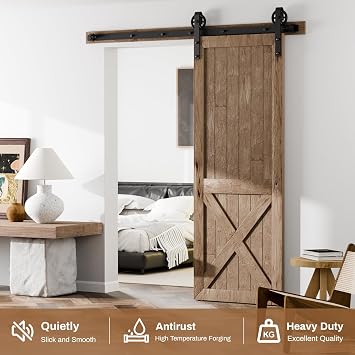 60/5FT Sliding Barn Door Hardware Track Kit for Single Door, Combination Track Mode Barn Door Kit, Barn Door Track and Hardware Kit Fit 30 Wide Door Panel, Big Wheel Roller