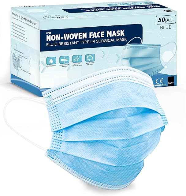 KEPLIN 50pk 3 PLY Face Masks Disposable for Adults, Disposable Breathable Face Coverings, Face Masks Breathable, Motorbike, Anti Haze Face Cover, Balaclavas Bandanas