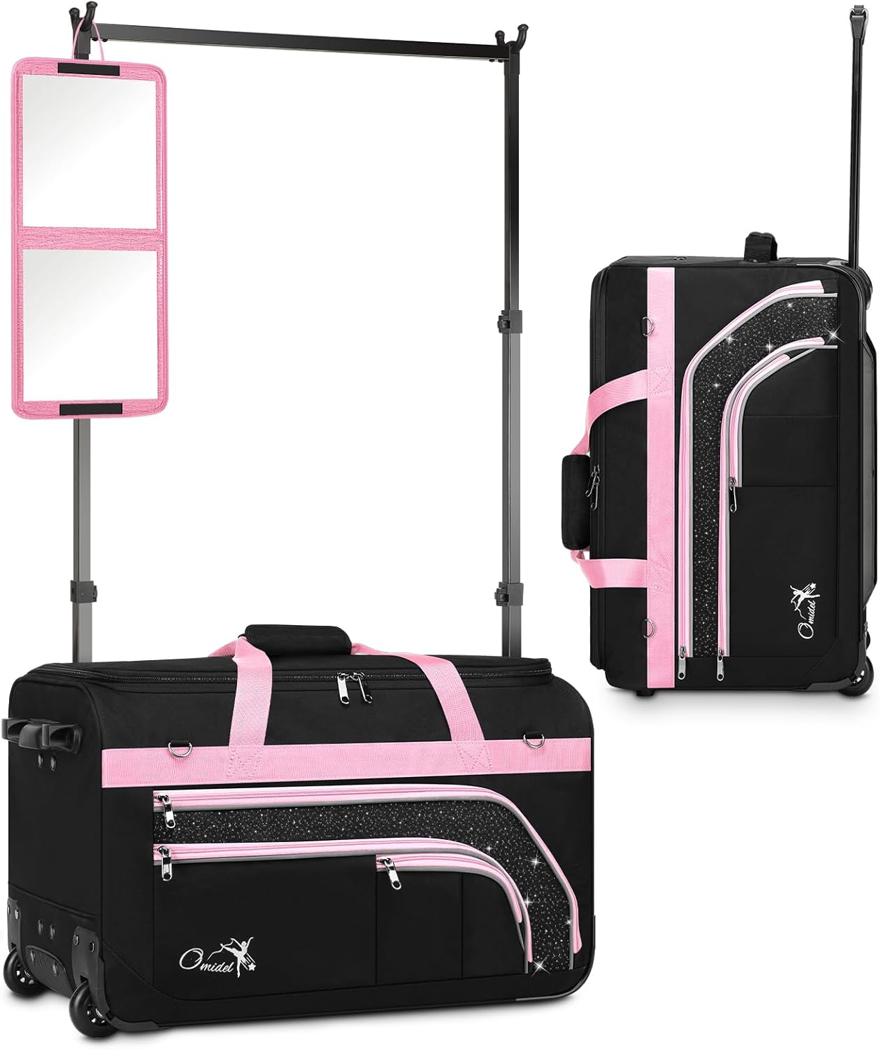 Dance Bag with Garment Rack, 28" Rolling Dance Suitcase Competition Duffle Bag with Garment Rack & Wheels | Versatile Compartments, Upgraded Stable System for Dance Shows, Travel, Cheer, Recital