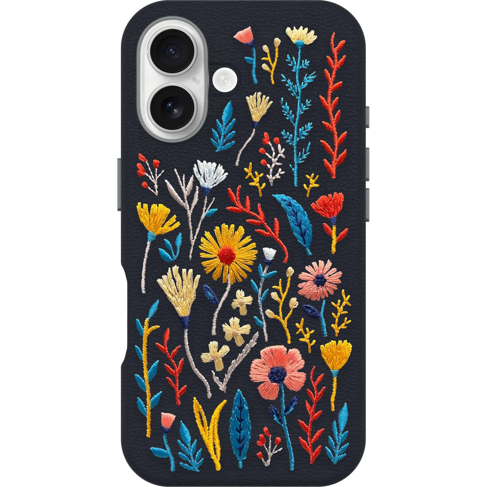 OtterBox iPhone 16 Symmetry Series Cactus Leather Embroidery for MagSafe - Enchanted Garden Blue