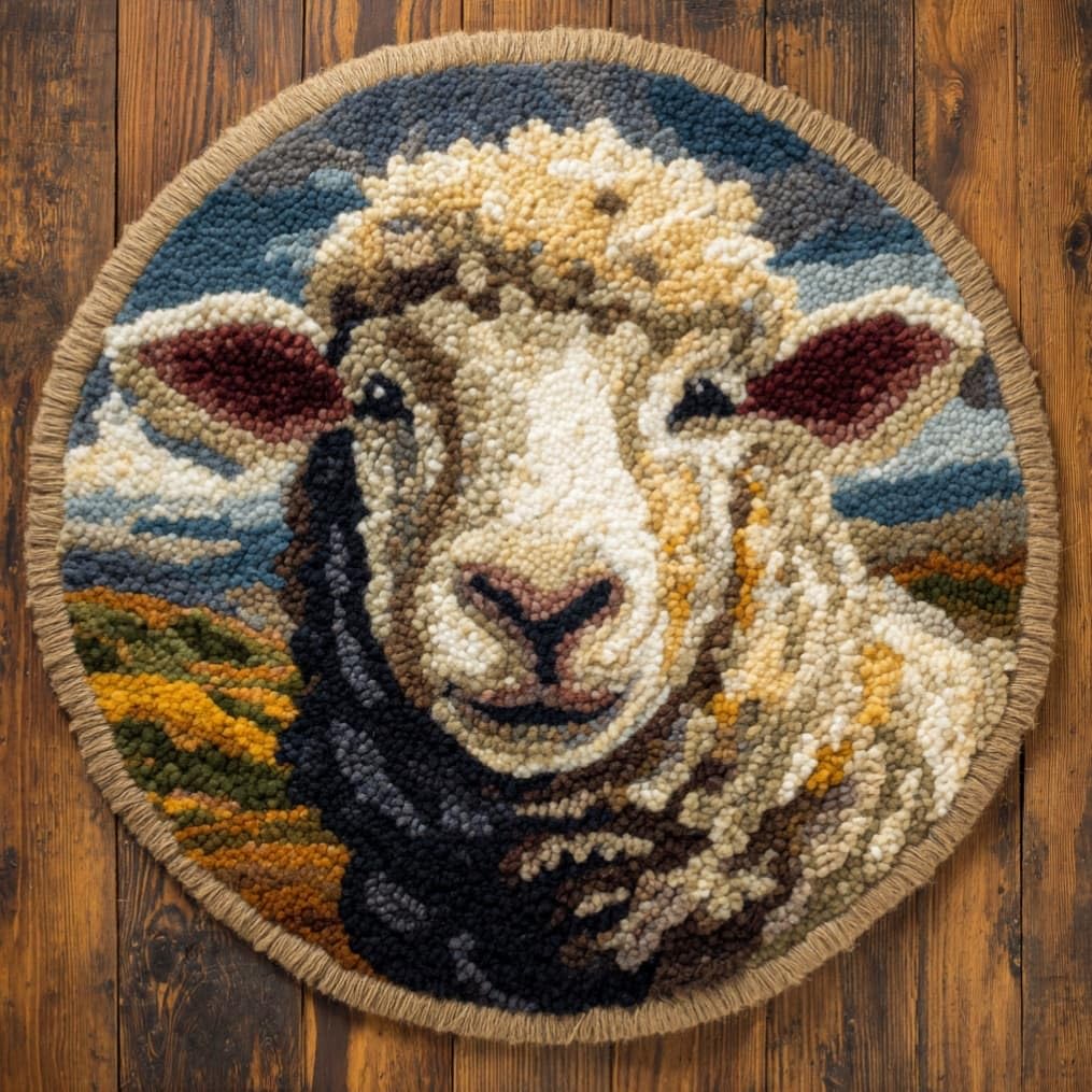 kitphoenix Round DIY Latch Hook Rug Kits Shepherd 20X20Inch (50X50Cm) Easy for Beginners Round Carpet Crochet Yarn Craft Large Rug Hook and Latch Tapestry for Home Decor