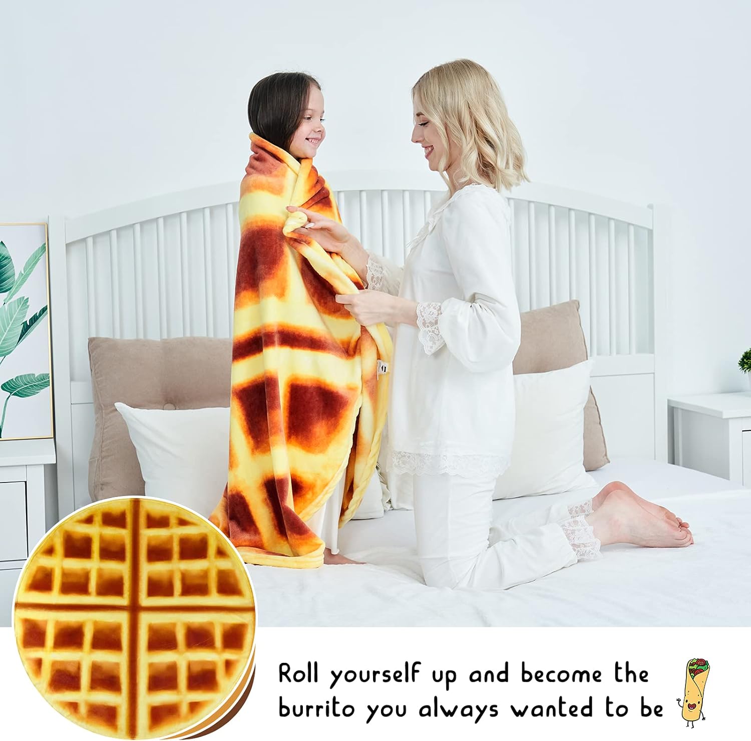 CASOFU Waffles Blanket, Giant Flour Waffles Throw Blanket, Novelty Waffles Blanket for Your Family, Soft and Comfortable Flannel Waffles Blanket for Adults. (Brown and Yellow,60 inches) : Home & Kitchen