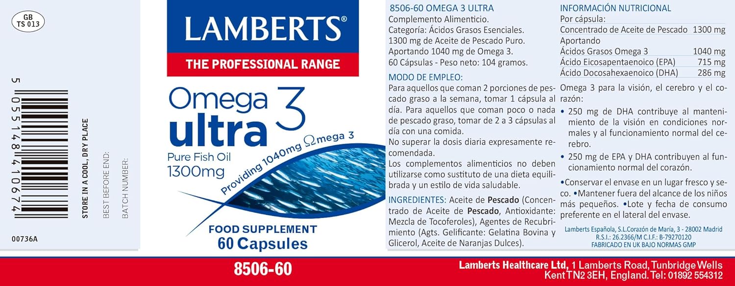 Lamberts Omega 3 Ultra - Pure Fish Oil 1300mg - 60 Capsules