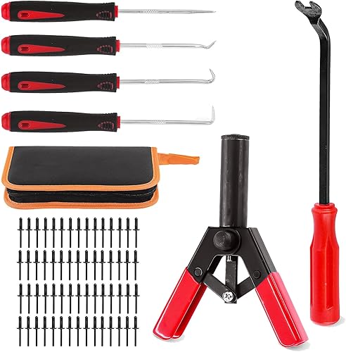 Keadic Juego surtido de 46 remaches de polietileno de 4 tamaños con remachadora de plástico rápido y herramienta de extracción de clips para