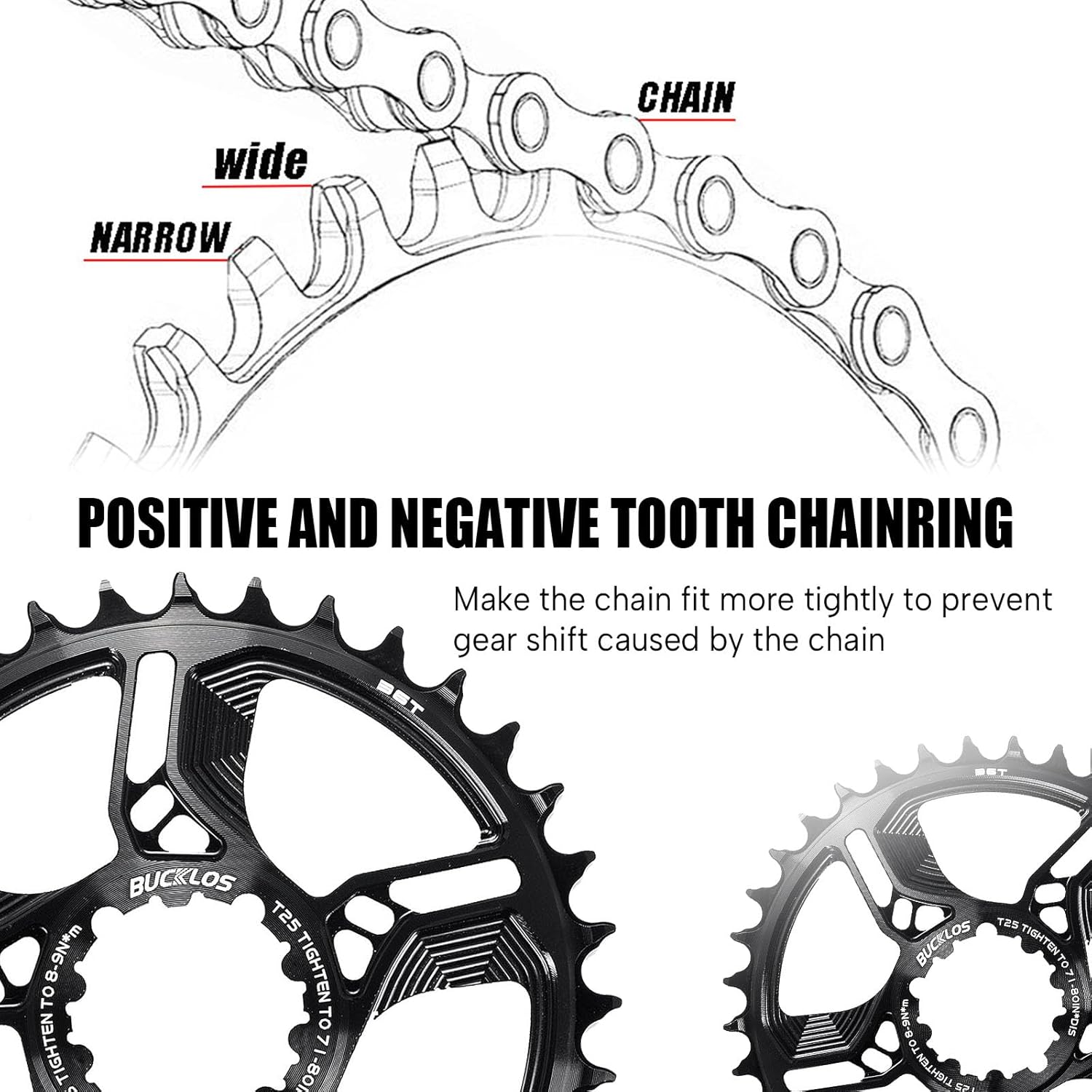 BUCKLOS Mountain Bike Chainring 32T 34T 36T 38T Single Speed 3-Bolt 7075 CNC Aluminium MTB Narrow Wide Ultralight Chainring for SRAM GX NX SX X3 X4 X7 X01 XX1