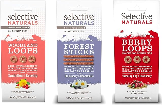 3 PACK SELECTIVE NATURALS MIXED VARIETY SMALL ANIMAL GUINEA TREATS STICKS LOOPS