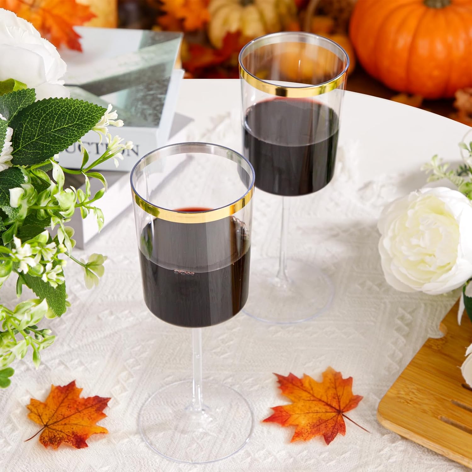 Ciaell 12 Pack Plastic Wine Glasses - 14 Oz Plastic Wine Glasses with Stem - Square Gold Disposable Stemmed Glass for Parties & Weddings & Outdoors - Image 7