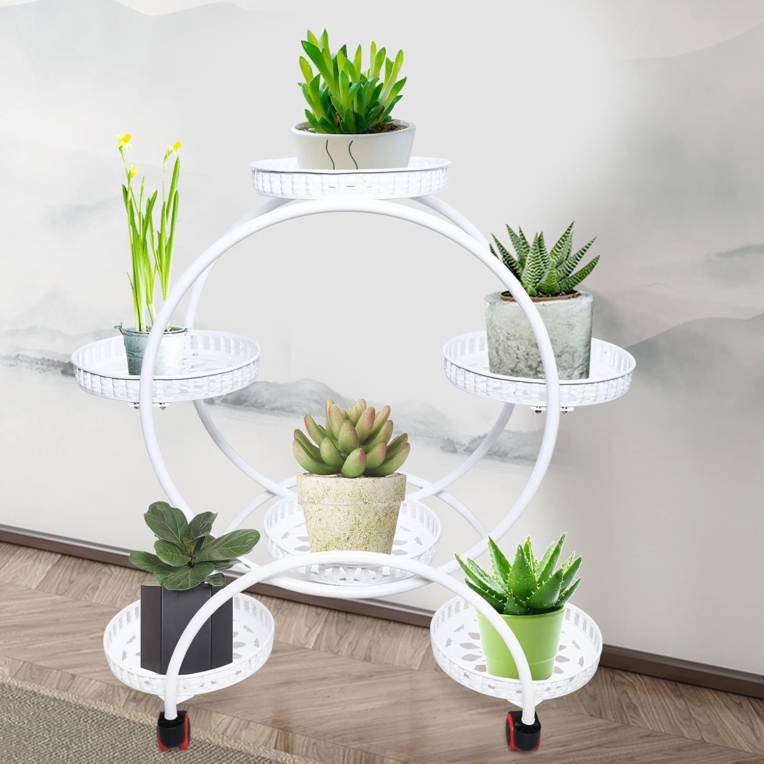 Plant Stand 6 Tier Flower Pot Holder for Garden Balcony Living Room, White Metal, Home Decor, Bedroom, Office, Yard, Party, 28.74*12.4*31.49inch