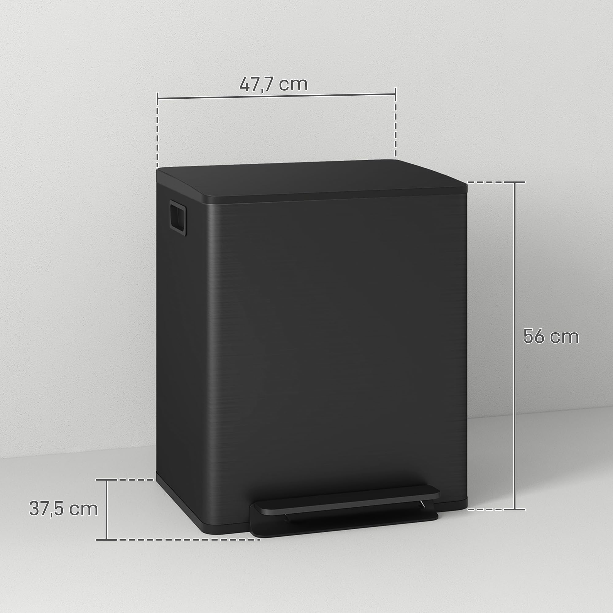 HOMCOM Poubelle à Double Compartiment 2x25L Acier Inoxydable Noir Mat | Poubelle de Cuisine à Pédale, Tri Sélectif, Seaux Intérieurs, Couvercle à Fermeture Douce, Maintien en Ouverture, Poignées