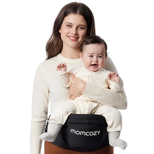Momcozy Portabebés con asiento de cadera, cintura ajustable con protector de vientre 3D original, portabebés ergonómico con varios bolsillos para