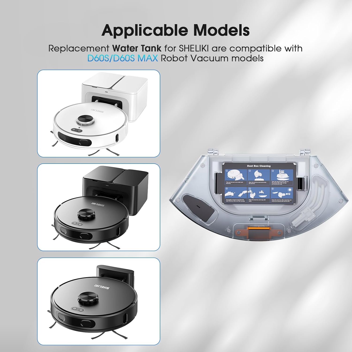 SHELIKI D60S/D60S MAX Replacement Dust Box and Water Tank with compatible robot models