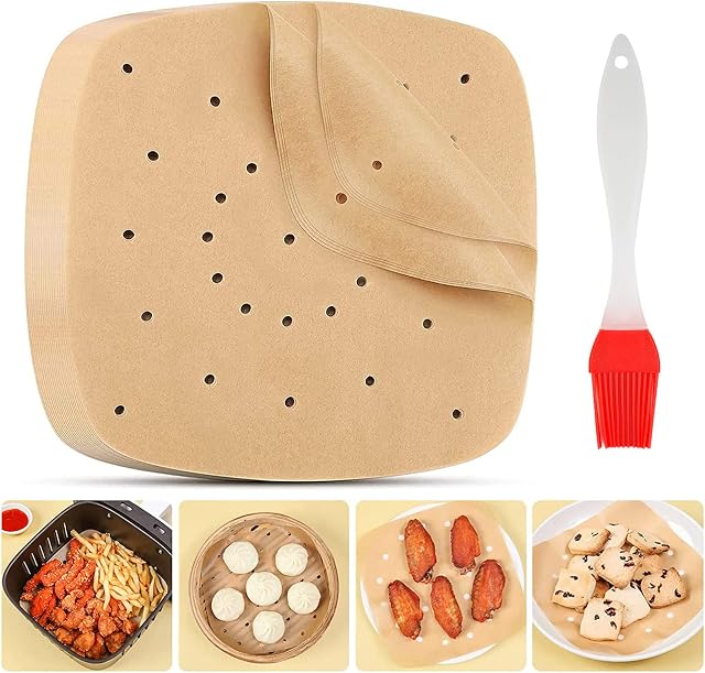 110 Pcs Air Fryer Liners Disposable, 8.5 Perforated Parchment Paper for Air Fryer Baking Oven, Air Fryer Paper Square Non-Stick Greaseproof Paper Air Fryer Parchment Liner Air Fryer Accessories